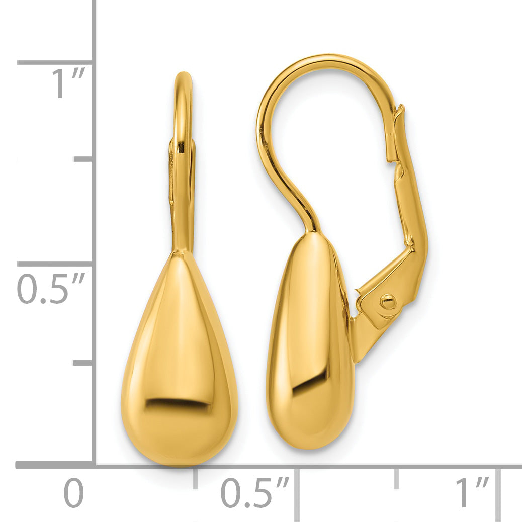 Sterling Silver Gold-tone Polished Teardrop Leverback Earrings