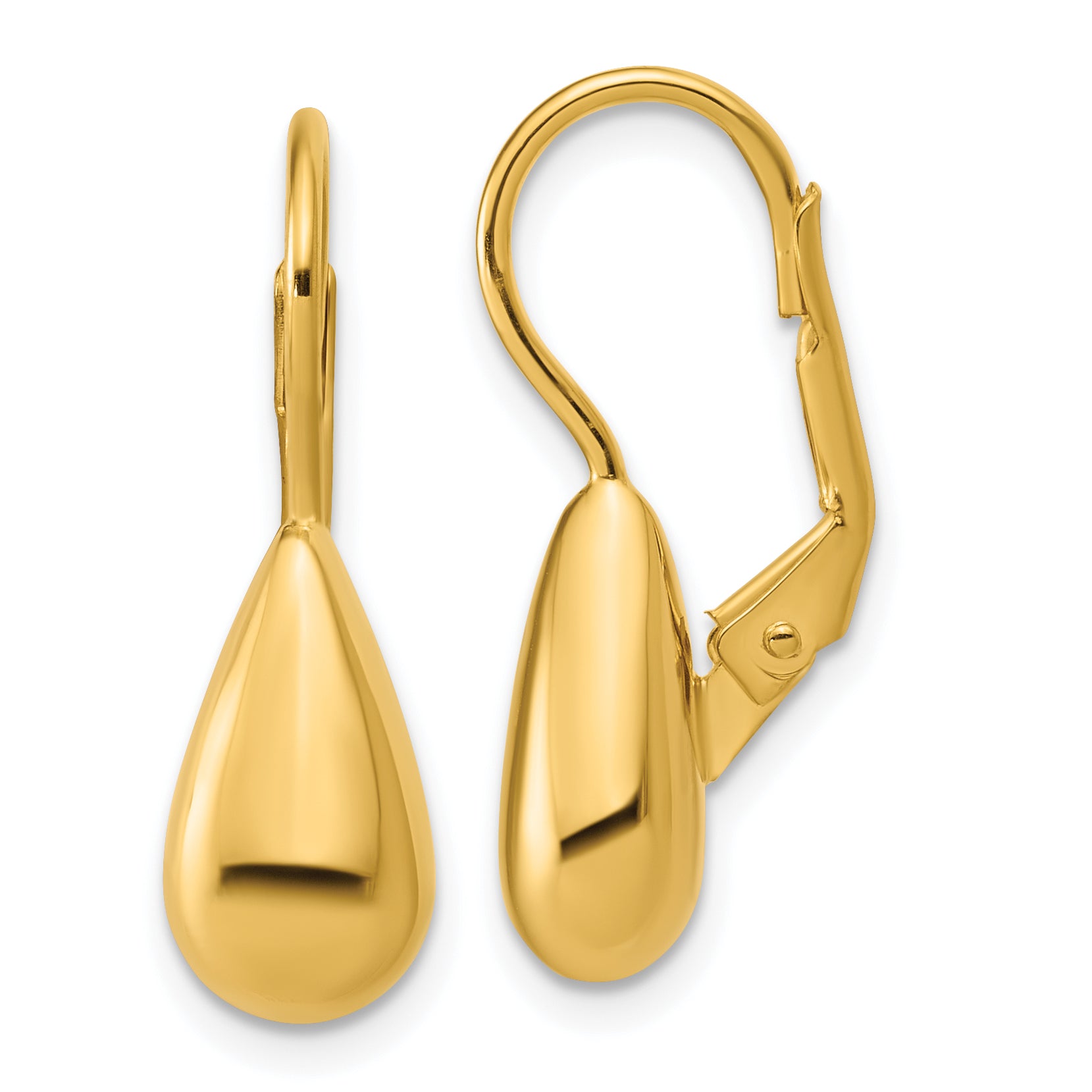 Sterling Silver Gold-tone Polished Teardrop Leverback Earrings
