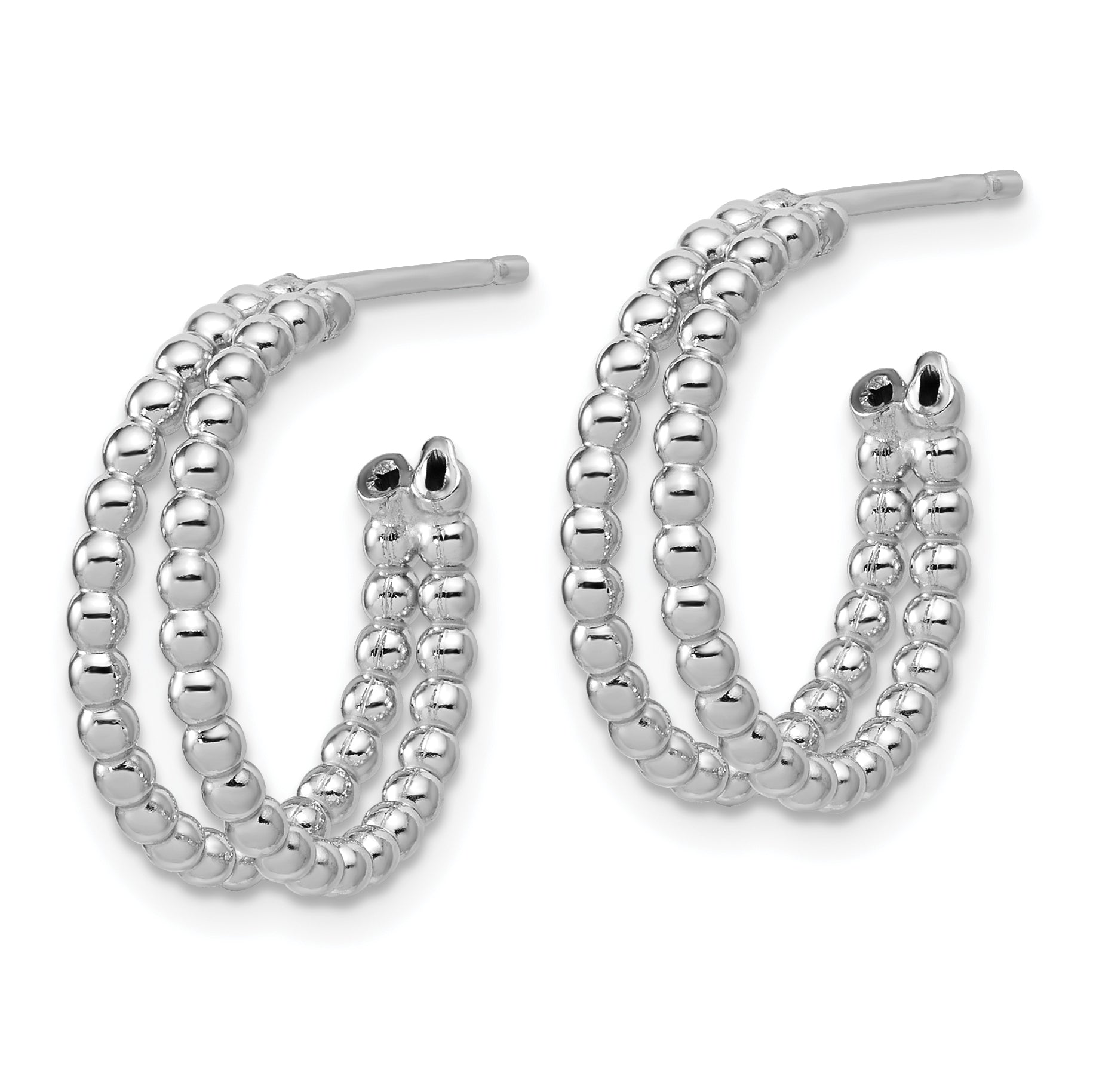 Sterling Silver RH-plated Polished Beaded J-Hoop Earrings