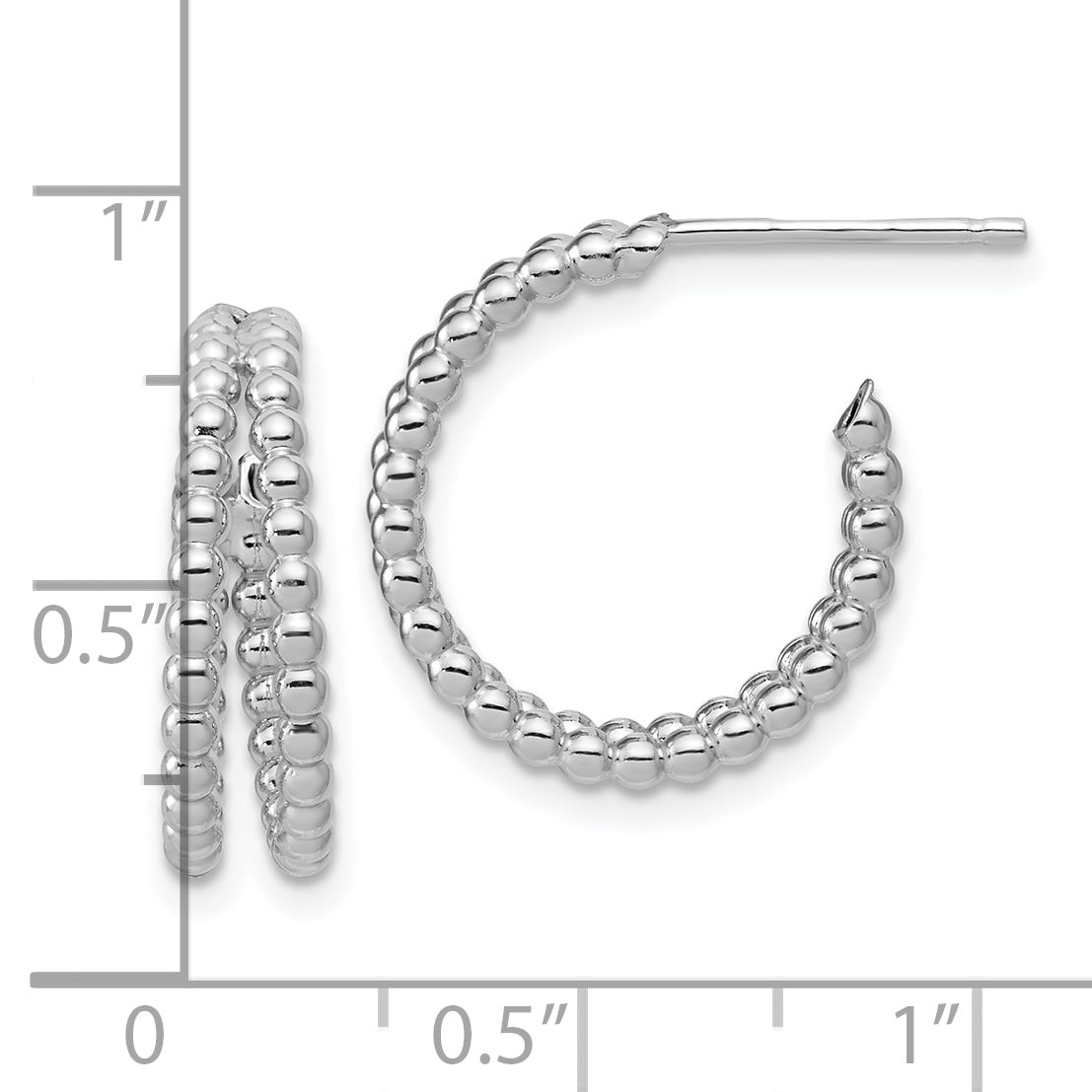 Sterling Silver RH-plated Polished Beaded J-Hoop Earrings