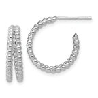 Sterling Silver RH-plated Polished Beaded J-Hoop Earrings