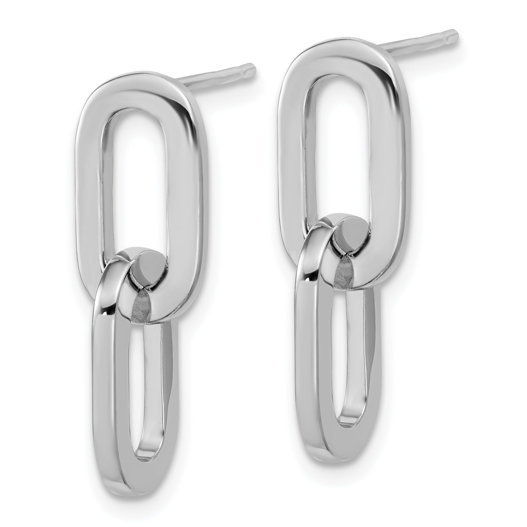 Sterling Silver RH-plated Polished Link Dangle Post Earrings