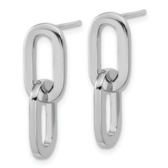Sterling Silver RH-plated Polished Link Dangle Post Earrings