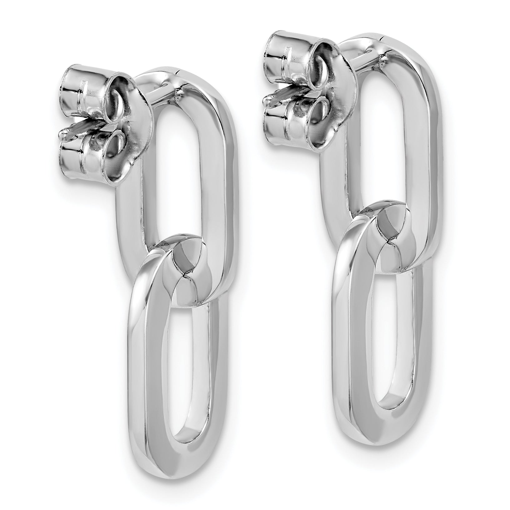 Sterling Silver RH-plated Polished Link Dangle Post Earrings