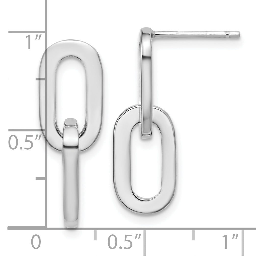 Sterling Silver RH-plated Polished Link Dangle Post Earrings