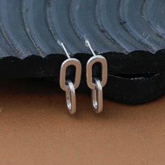 Sterling Silver RH-plated Polished Link Dangle Post Earrings