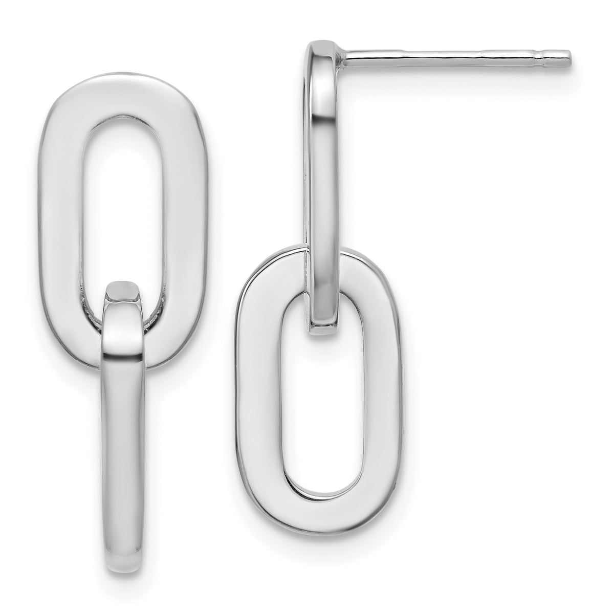 Sterling Silver RH-plated Polished Link Dangle Post Earrings