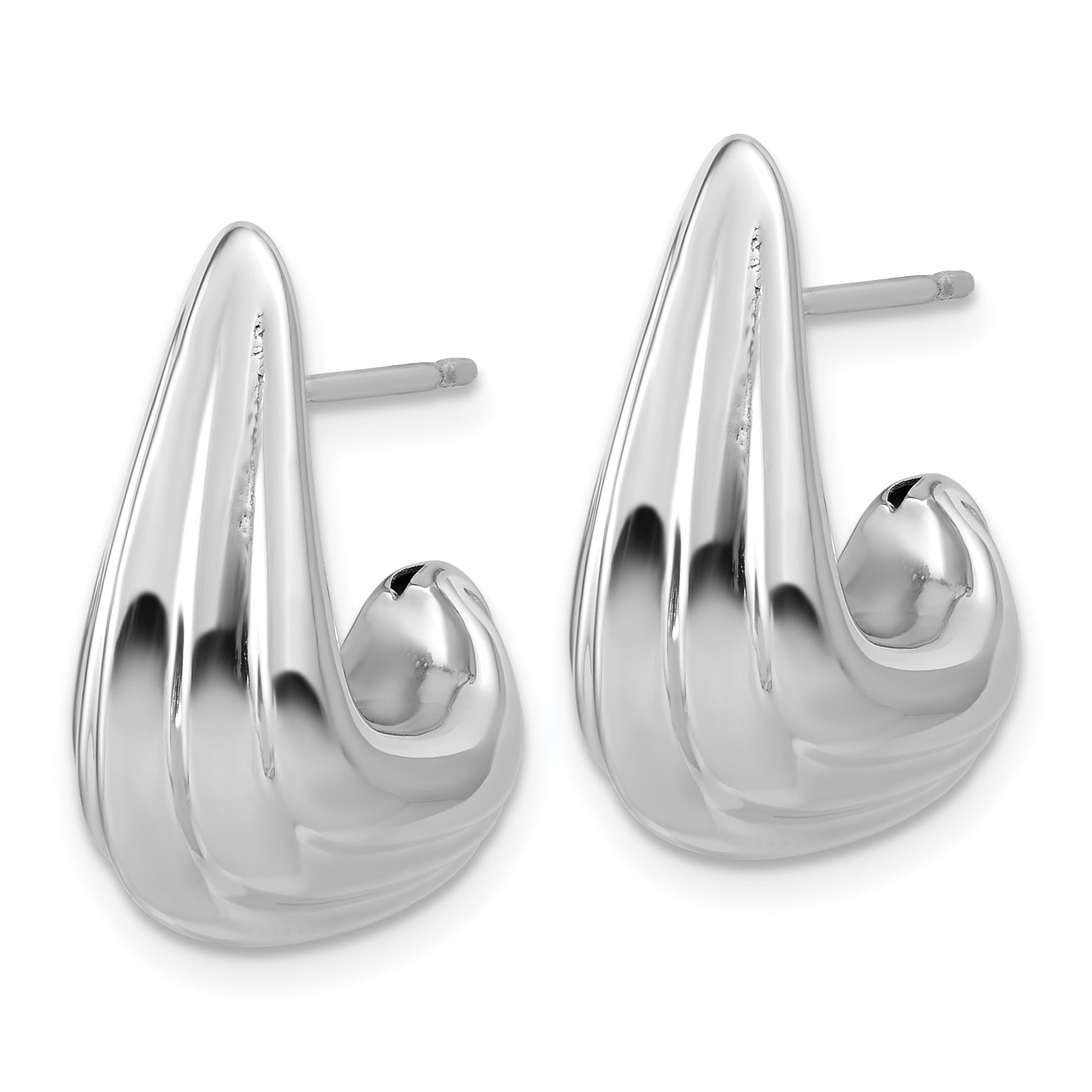 Sterling Silver RH-plated Polished Grooved Post J-Hoop Earrings Secondary image