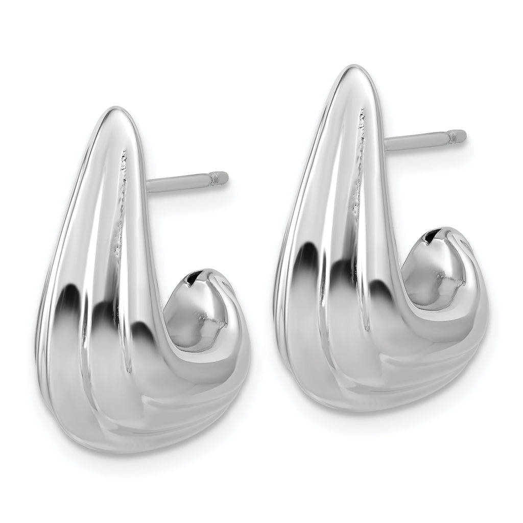Sterling Silver RH-plated Polished Grooved Post J-Hoop Earrings