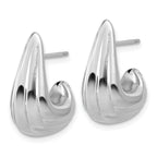 Sterling Silver RH-plated Polished Grooved Post J-Hoop Earrings