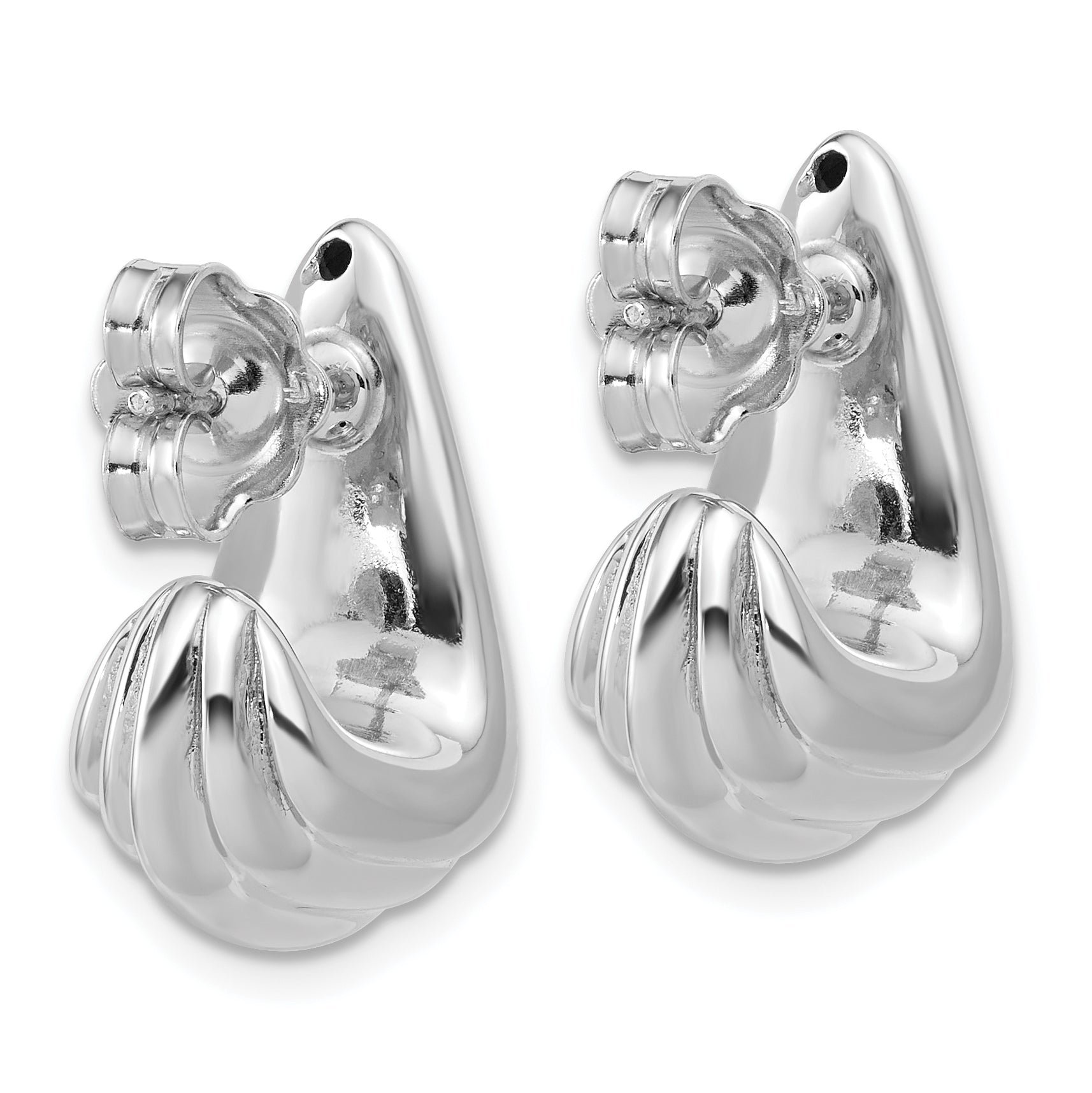 Sterling Silver RH-plated Polished Grooved Post J-Hoop Earrings