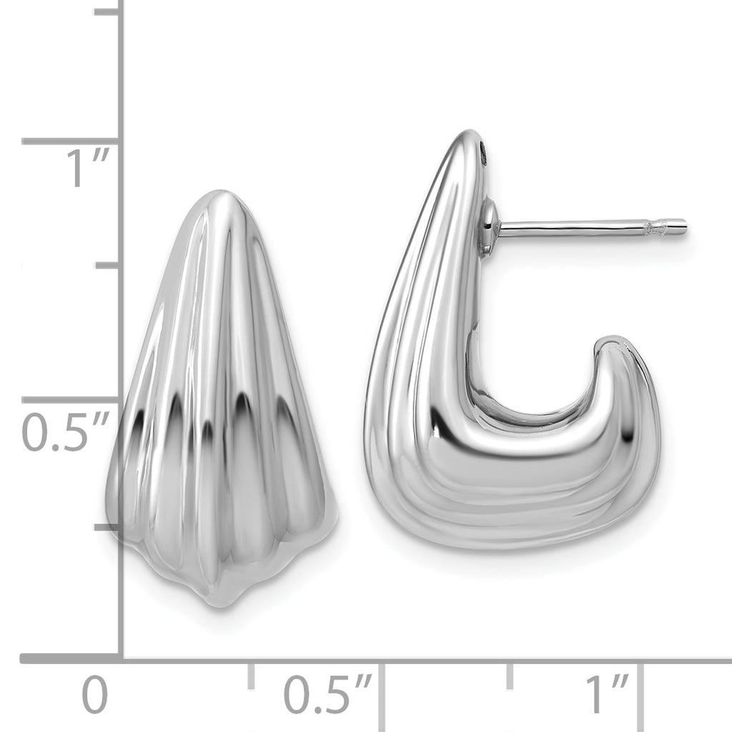 Sterling Silver RH-plated Polished Grooved Post J-Hoop Earrings