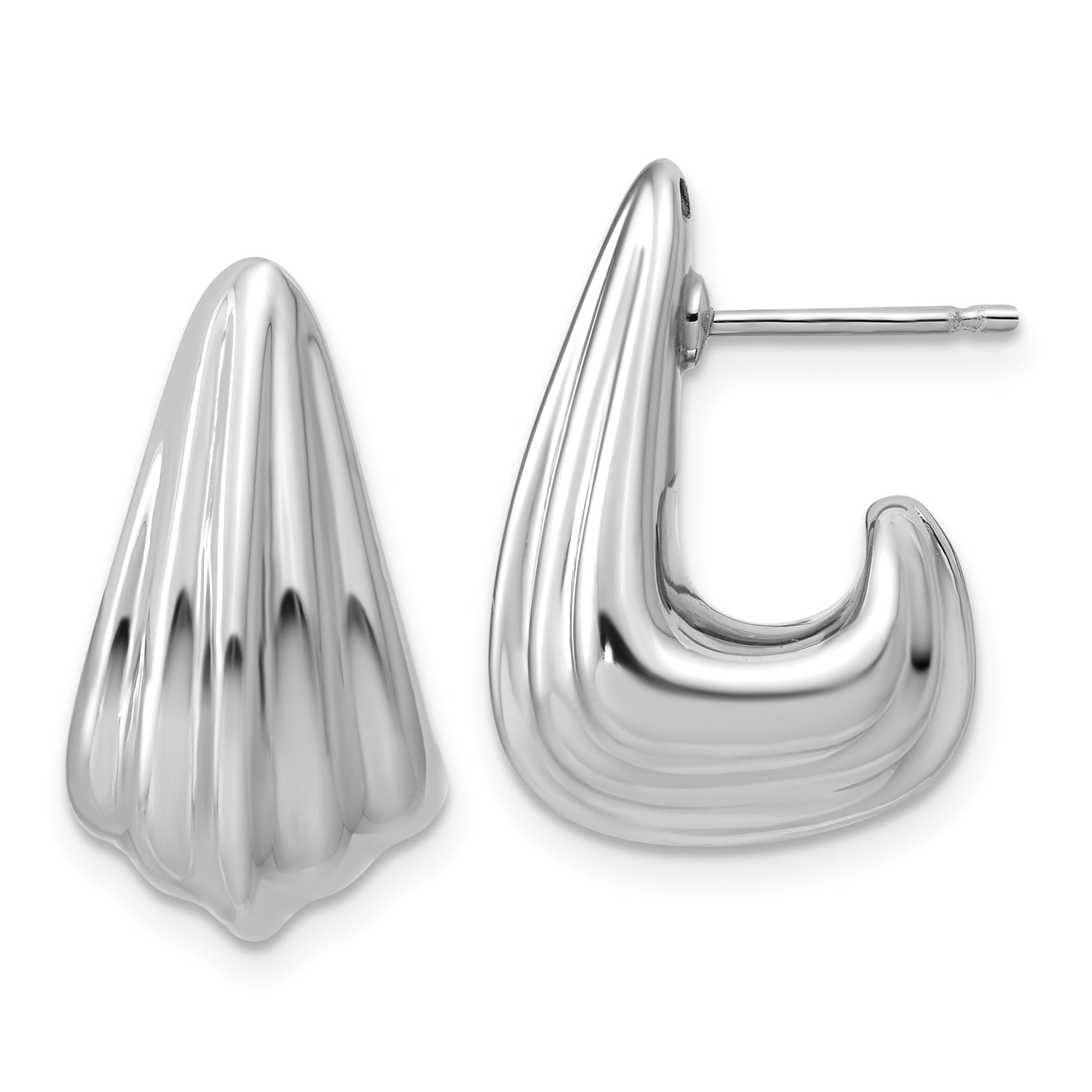 Sterling Silver RH-plated Polished Grooved Post J-Hoop Earrings Main image