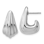 Sterling Silver RH-plated Polished Grooved Post J-Hoop Earrings