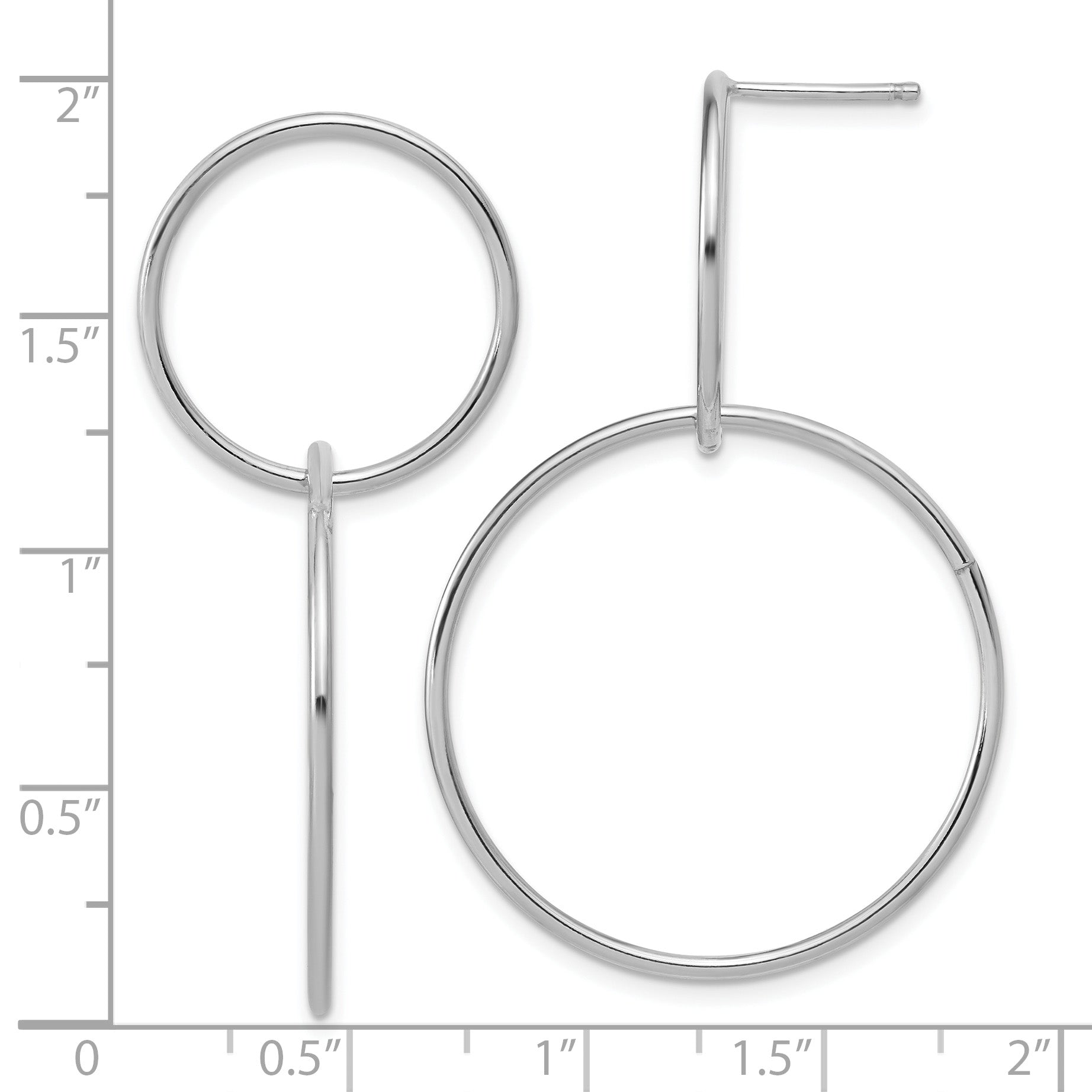 Sterling Silver RH-plated Polished Circles Post Dangle Earrings