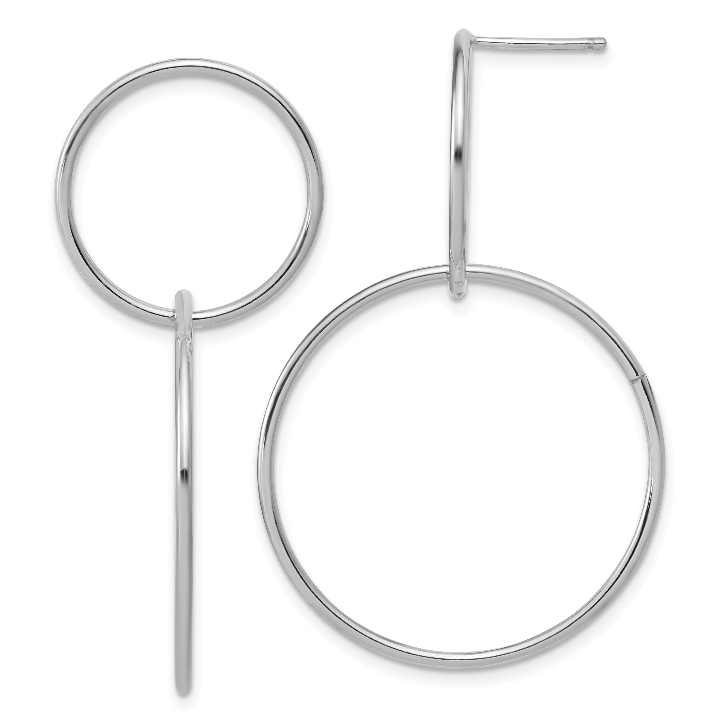 Sterling Silver RH-plated Polished Circles Post Dangle Earrings
