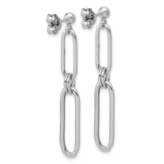 Sterling Silver RH-plt Polish Paperclip Link Dangle Post Earrings