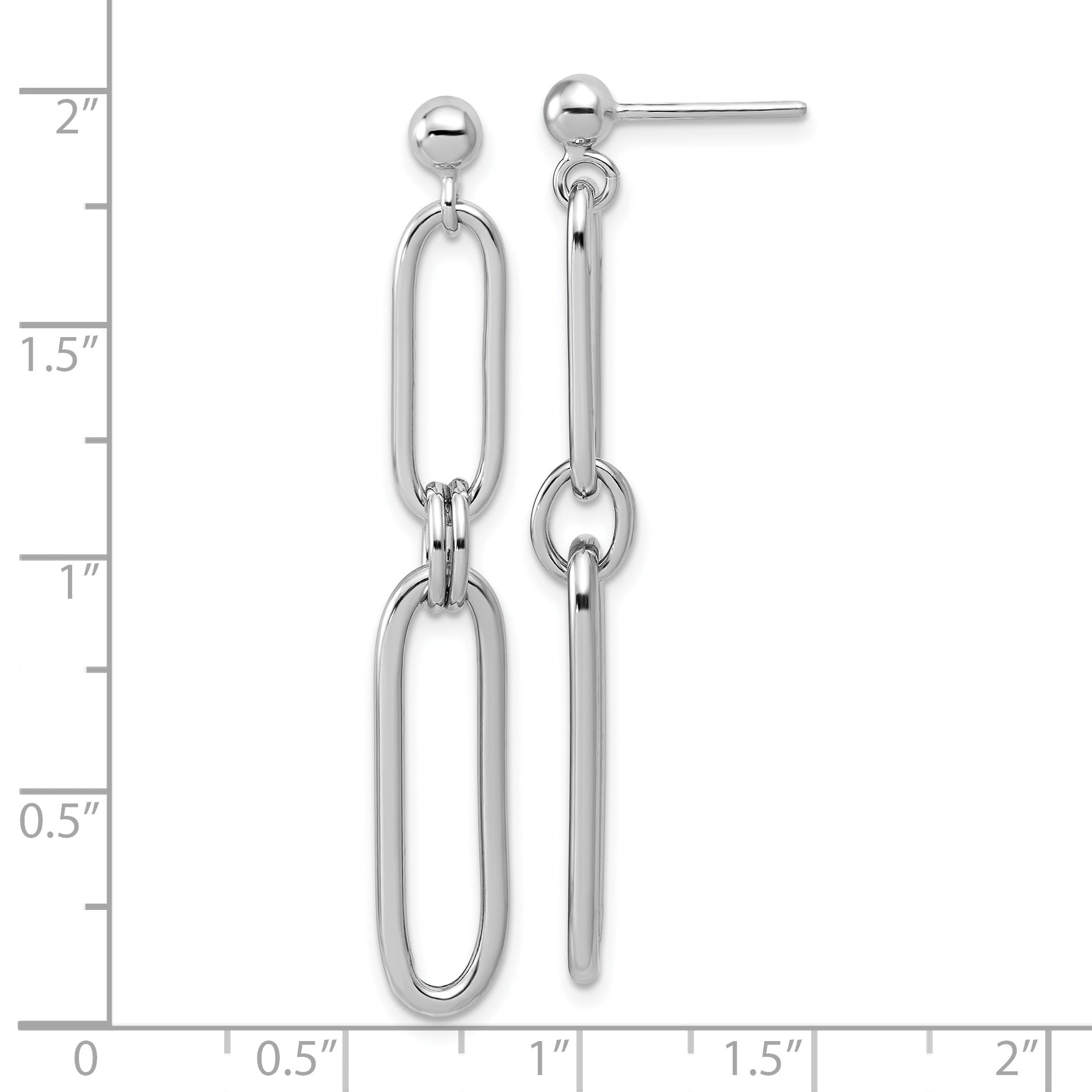 Sterling Silver RH-plt Polish Paperclip Link Dangle Post Earrings