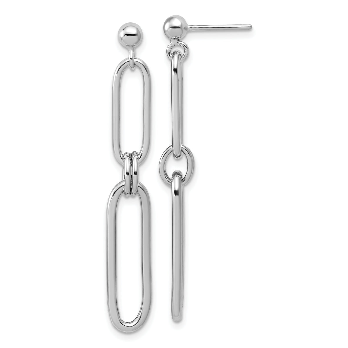 Sterling Silver RH-plt Polish Paperclip Link Dangle Post Earrings