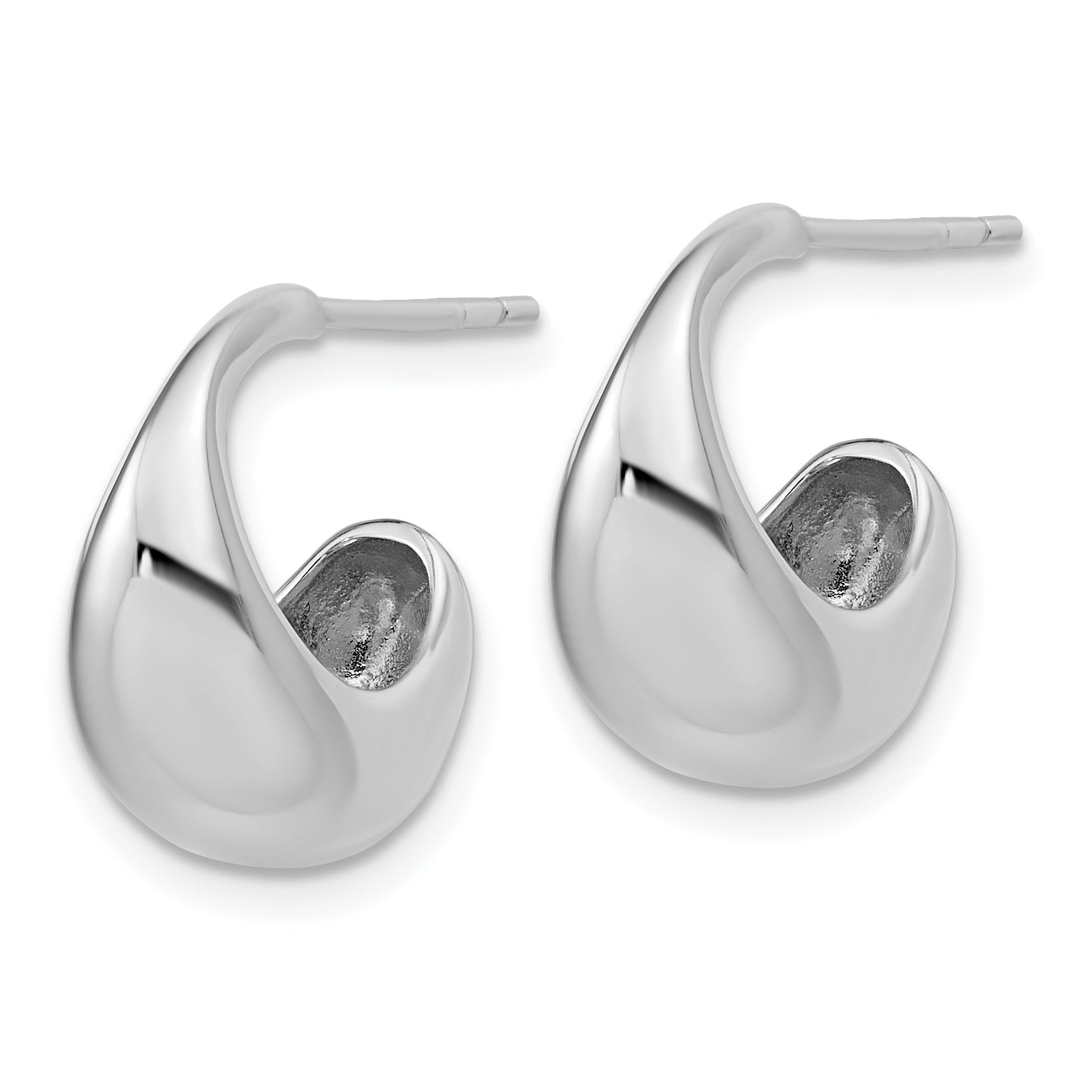 Sterling Silver RH-Plated Polished J-Hoop Earrings Secondary image