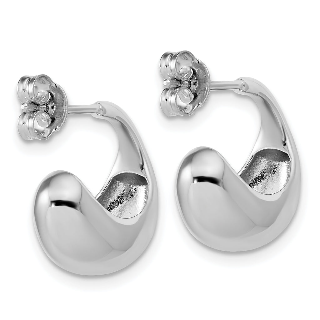 Sterling Silver RH-Plated Polished J-Hoop Earrings