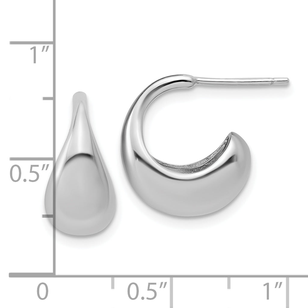 Sterling Silver RH-Plated Polished J-Hoop Earrings