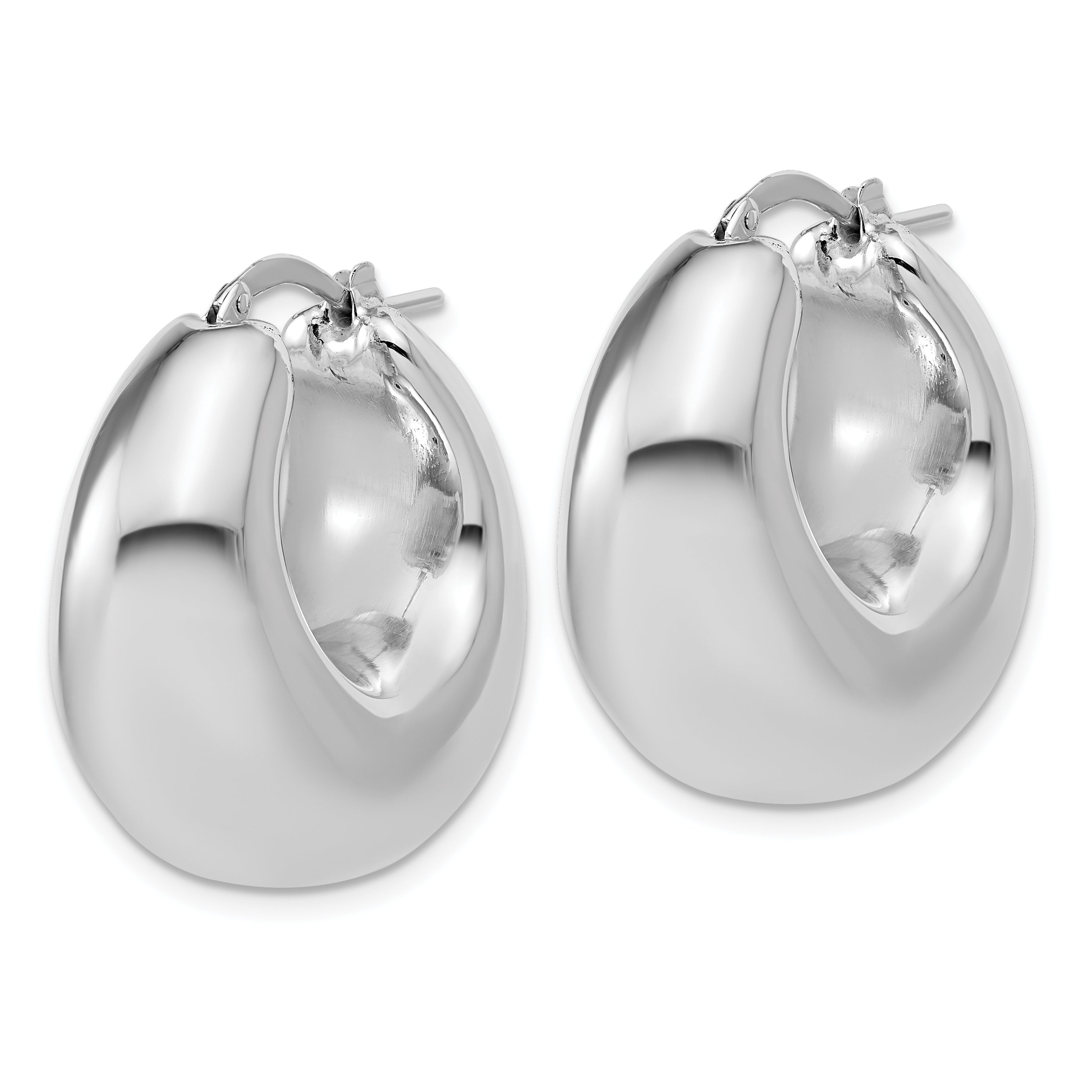 Sterling Silver Rhodium-plated Polished Puffed Hoop Earrings Secondary image
