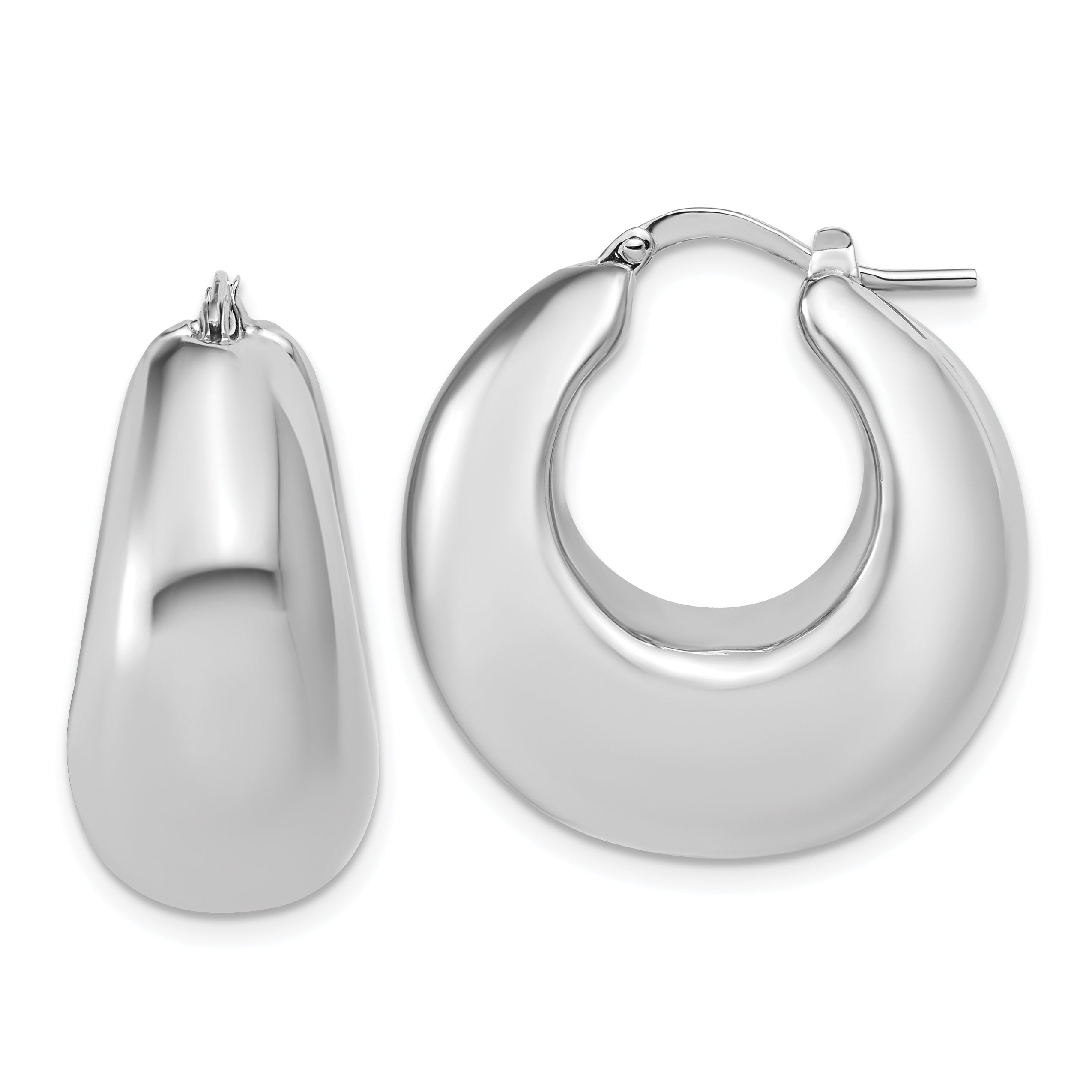 Sterling Silver Rhodium-plated Polished Puffed Hoop Earrings Main image