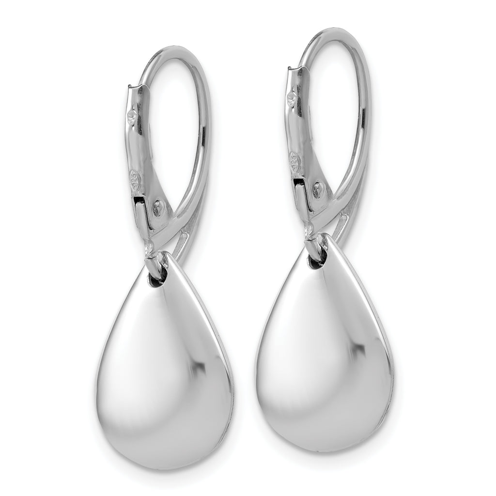 Sterling Silver RH-plated Pol. Teardrop Leverback Earrings