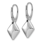 Sterling Silver RH-plt Pol. Diamond Shaped Leverback Earrings