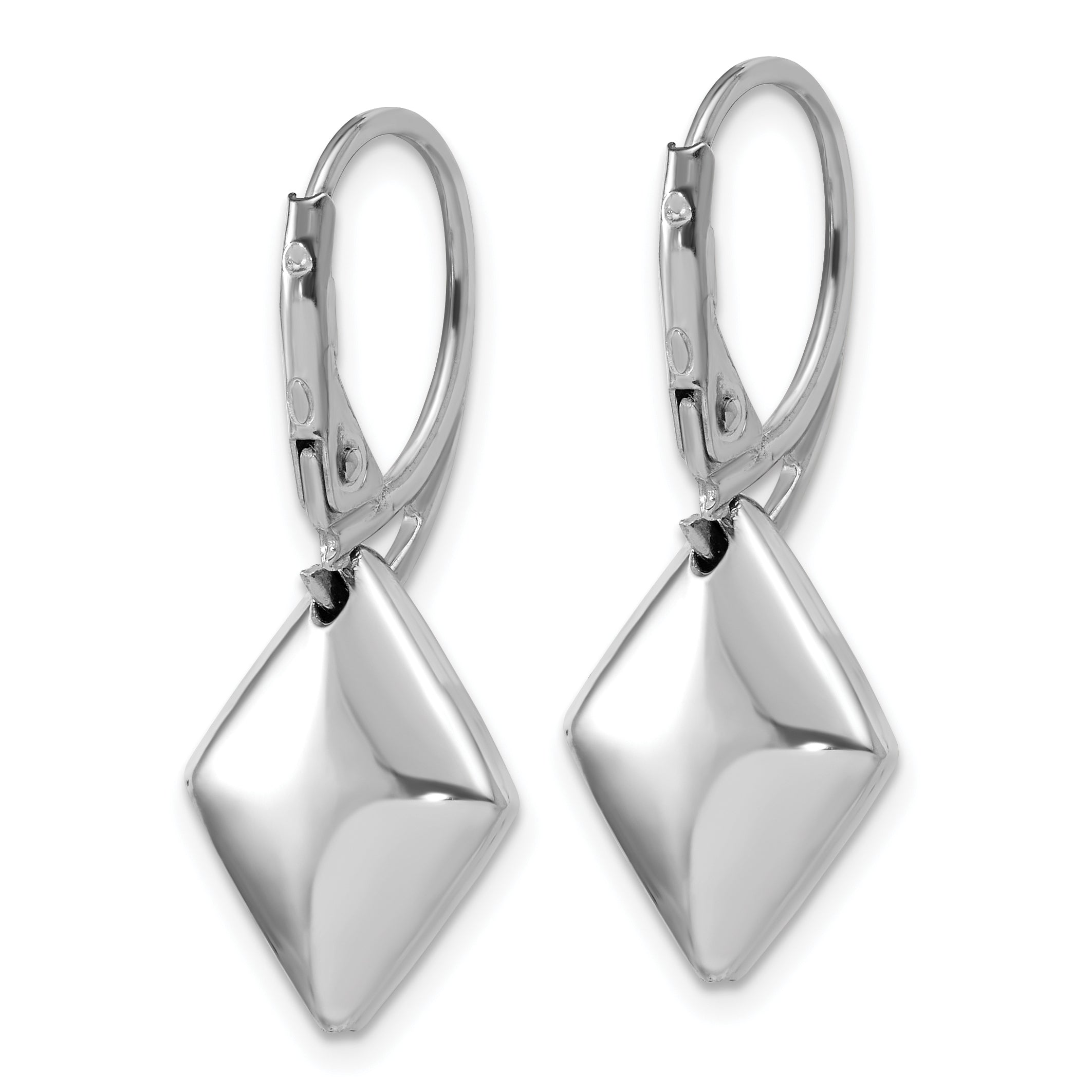 Sterling Silver RH-plt Pol. Diamond Shaped Leverback Earrings