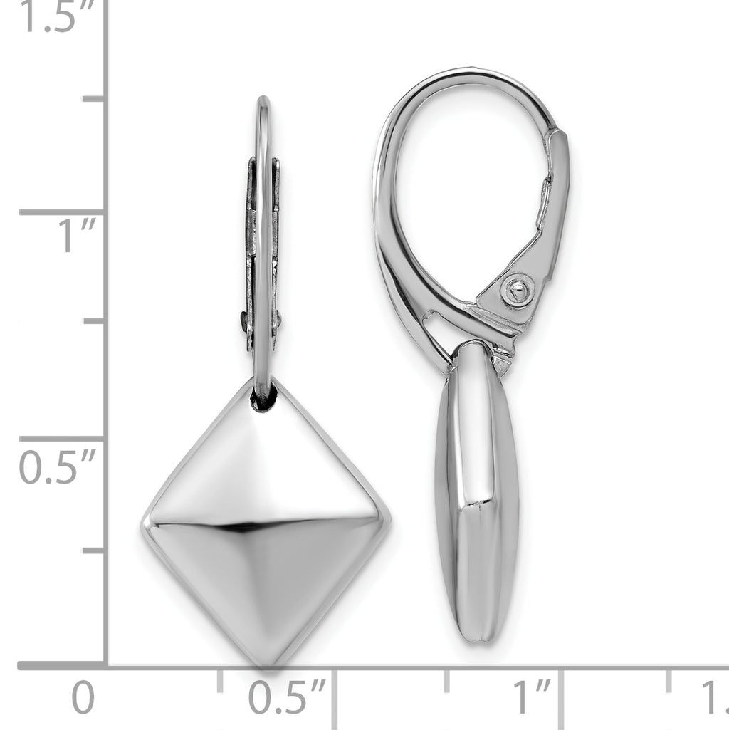 Sterling Silver RH-plt Pol. Diamond Shaped Leverback Earrings