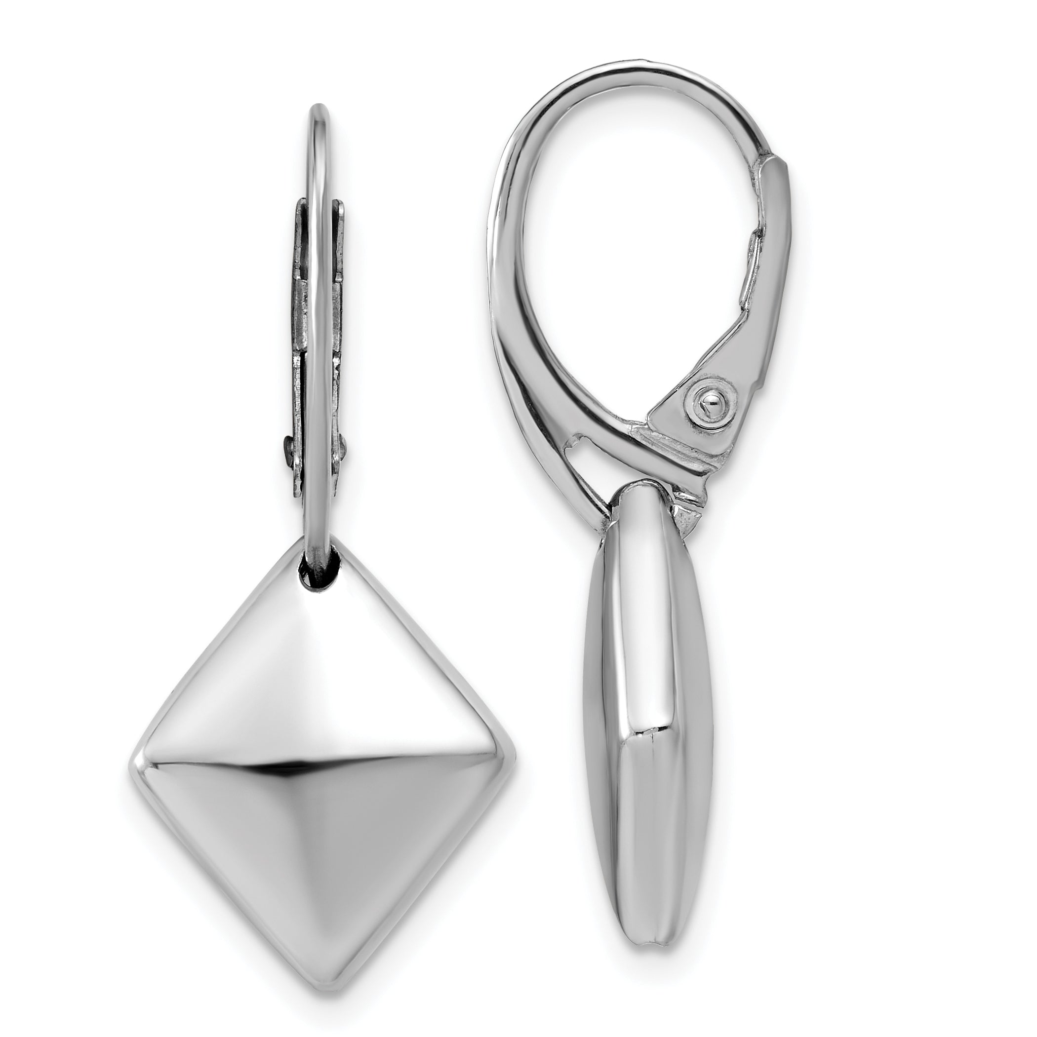 Sterling Silver RH-plt Pol. Diamond Shaped Leverback Earrings Main image