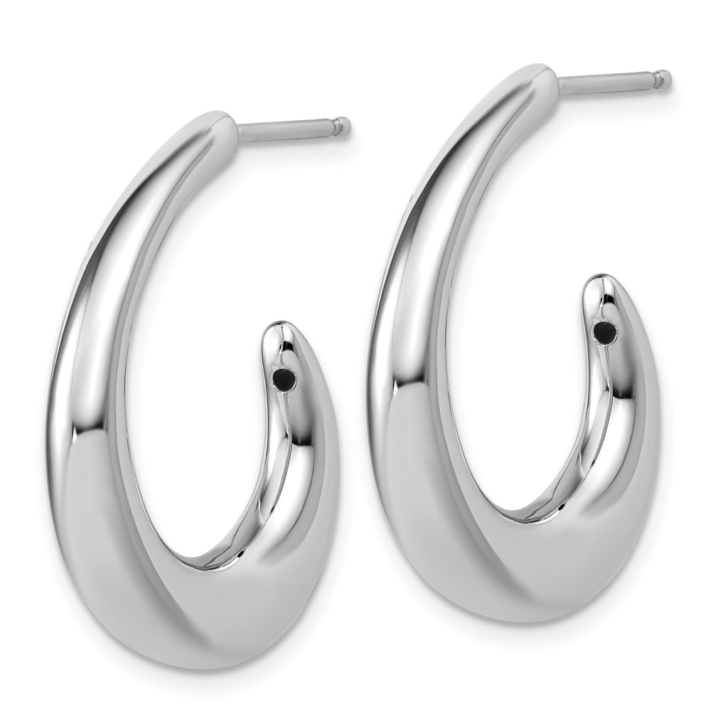 Sterling Silver RH-plated Polished Post J-Hoop Earrings