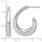 Sterling Silver RH-plated Polished Post J-Hoop Earrings