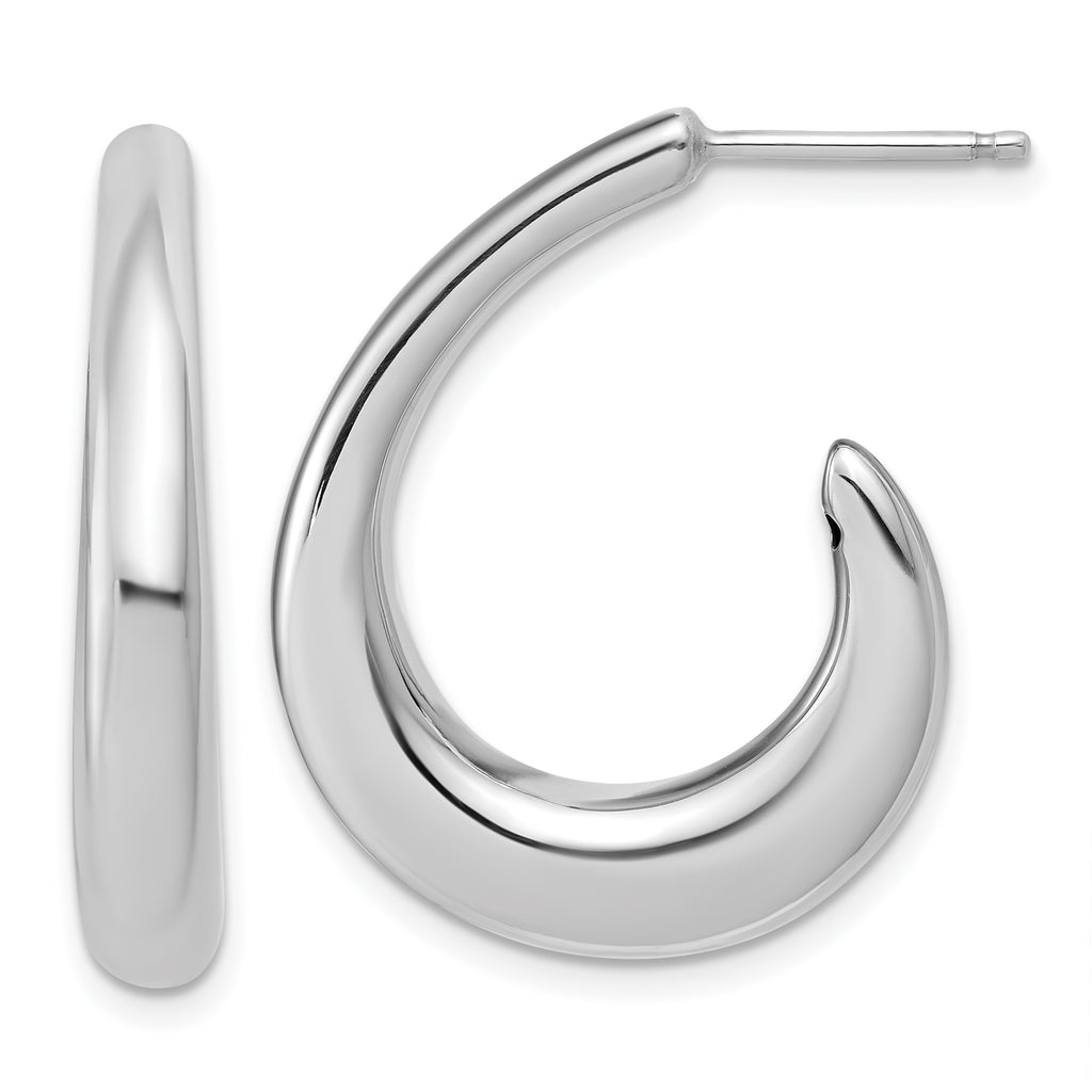 Sterling Silver RH-plated Polished Post J-Hoop Earrings