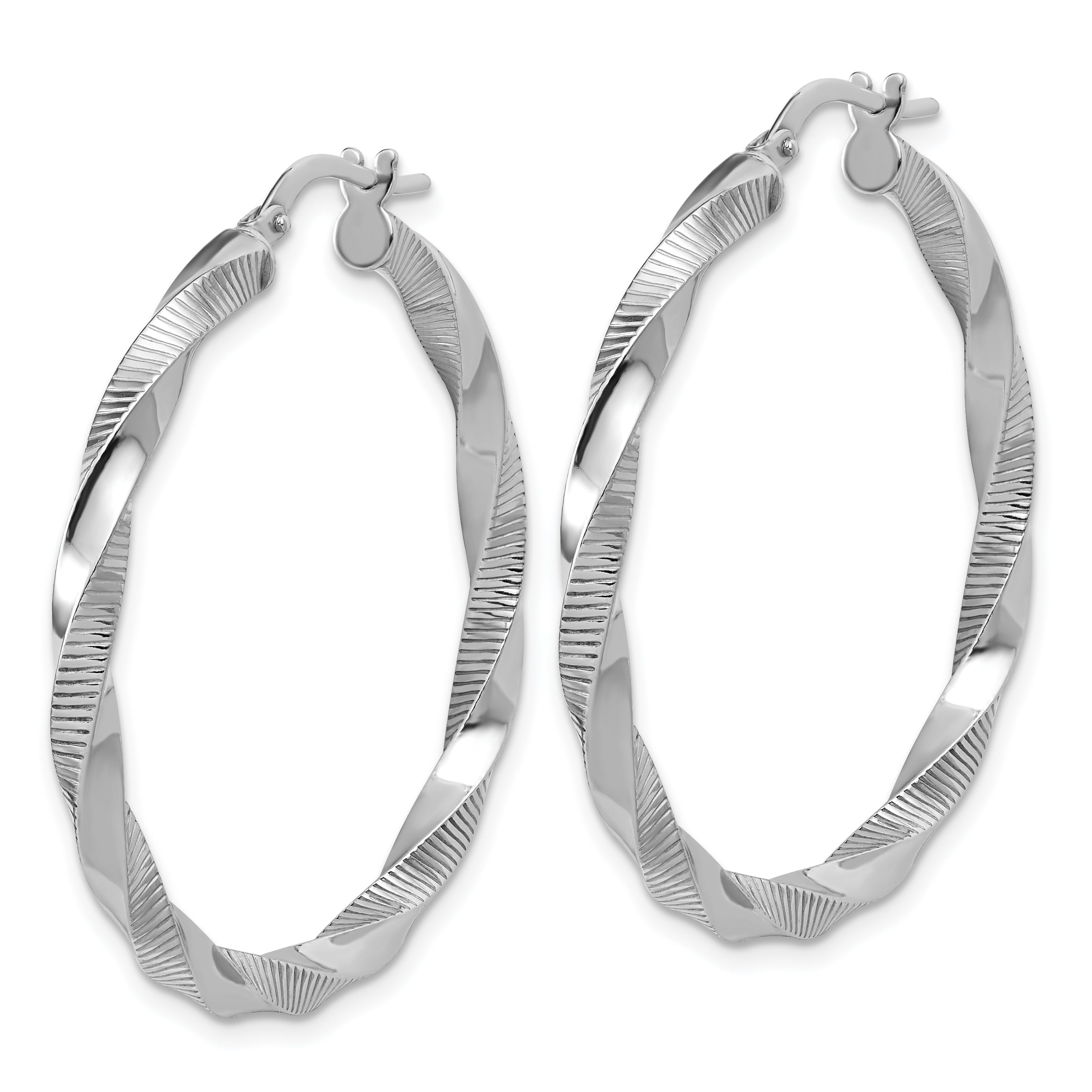 Sterling Silver RH-plated Twisted Textured Hoop Earrings Secondary image