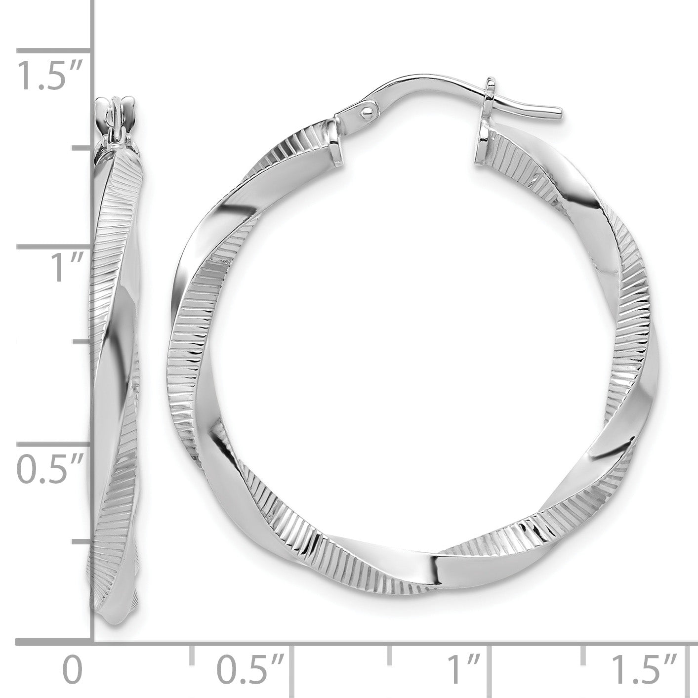Sterling Silver RH-plated Twisted Textured Hoop Earrings