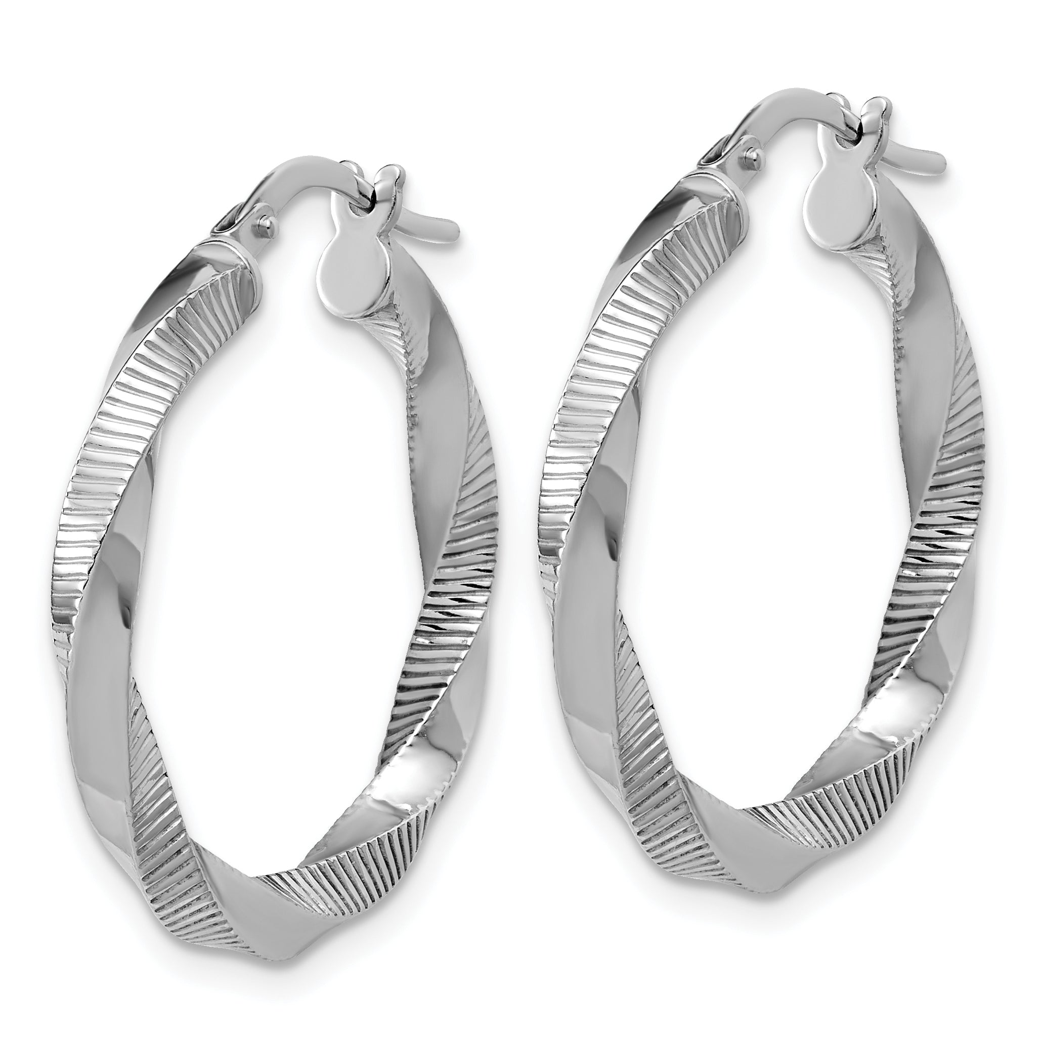 Sterling Silver RH-plated Twisted Textured Hoop Earrings Secondary image