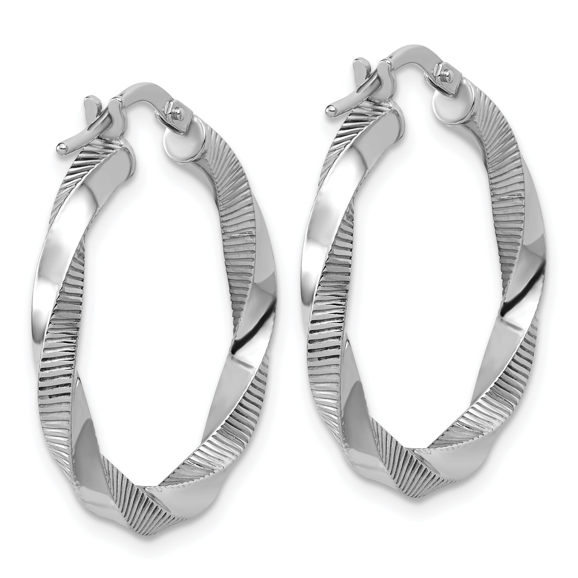 Sterling Silver RH-plated Twisted Textured Hoop Earrings