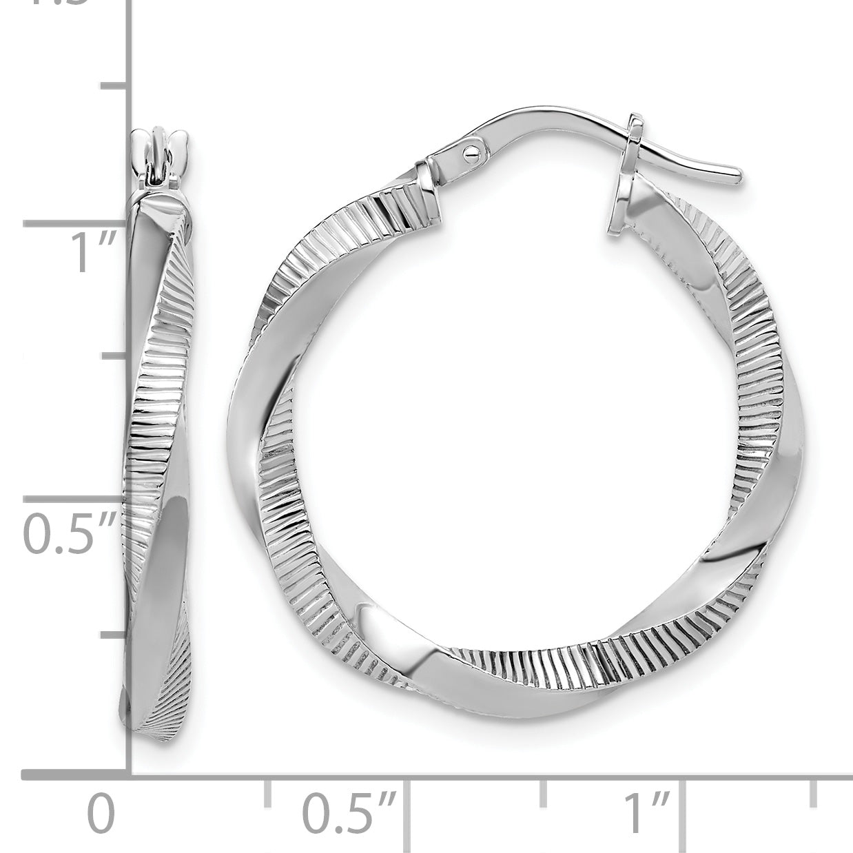 Sterling Silver RH-plated Twisted Textured Hoop Earrings