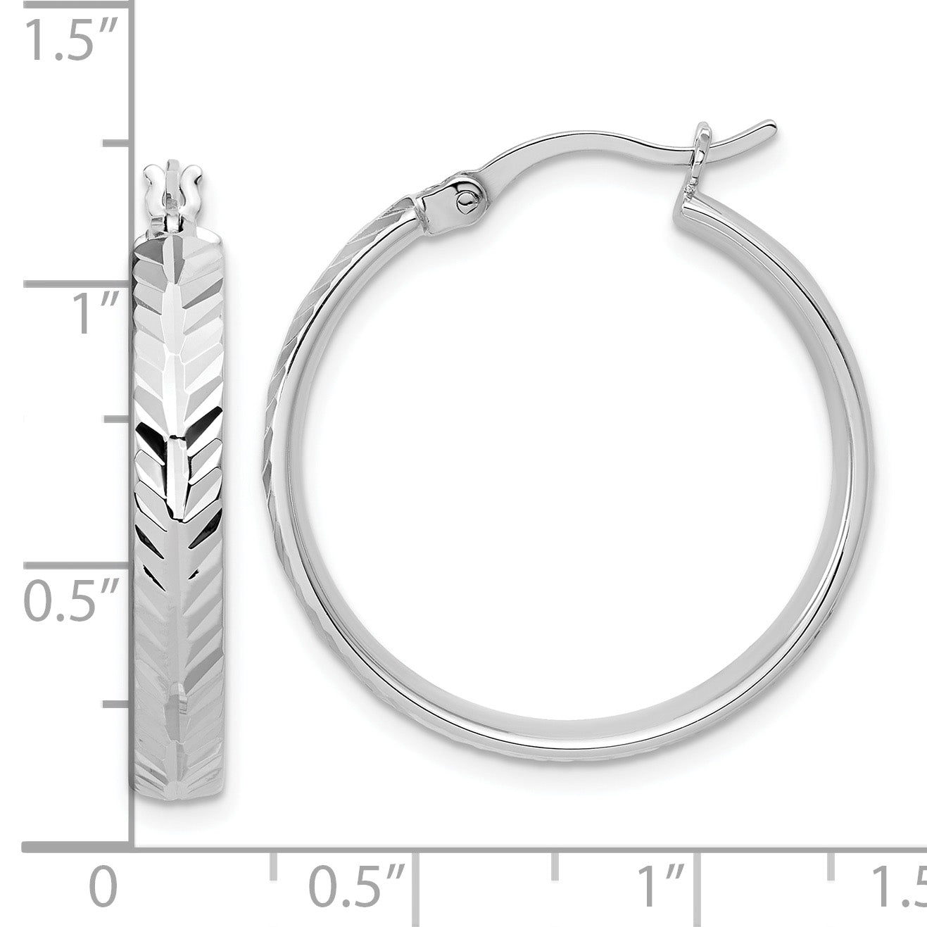 Sterling Silver RH-plated Polished and Diamond-cut Hoop Earrings