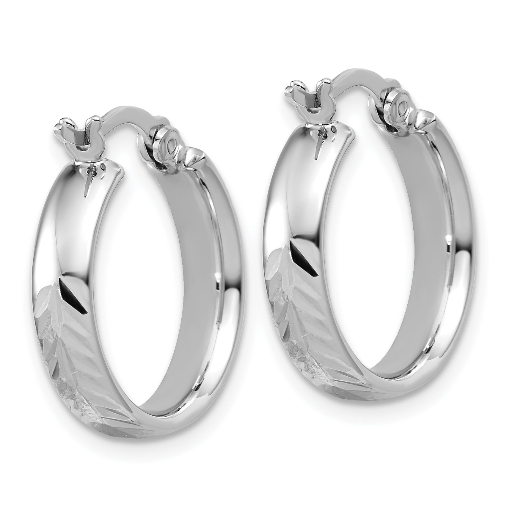 Sterling Silver RH-plated Polished and Diamond-cut Hoop Earrings