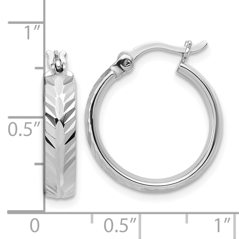 Sterling Silver RH-plated Polished and Diamond-cut Hoop Earrings