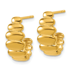 Sterling Silver Gold-tone Polished and Grooved J-Hoop Post Earring