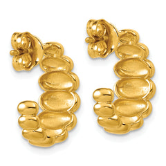 Sterling Silver Gold-tone Polished and Grooved J-Hoop Post Earring