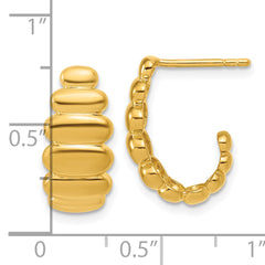 Sterling Silver Gold-tone Polished and Grooved J-Hoop Post Earring