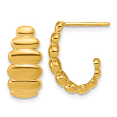 Sterling Silver Gold-tone Polished and Grooved J-Hoop Post Earring