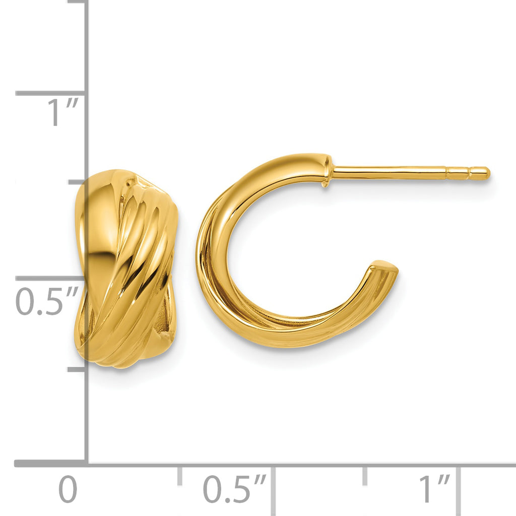 Sterling Silver Gold-tone Polished/Grooved Criss-cross J-hoop Post