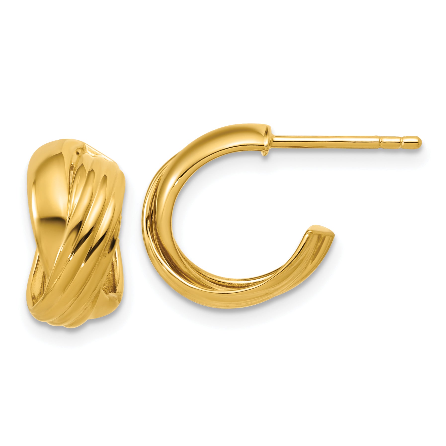 Sterling Silver Gold-tone Polished/Grooved Criss-cross J-hoop Post Main image